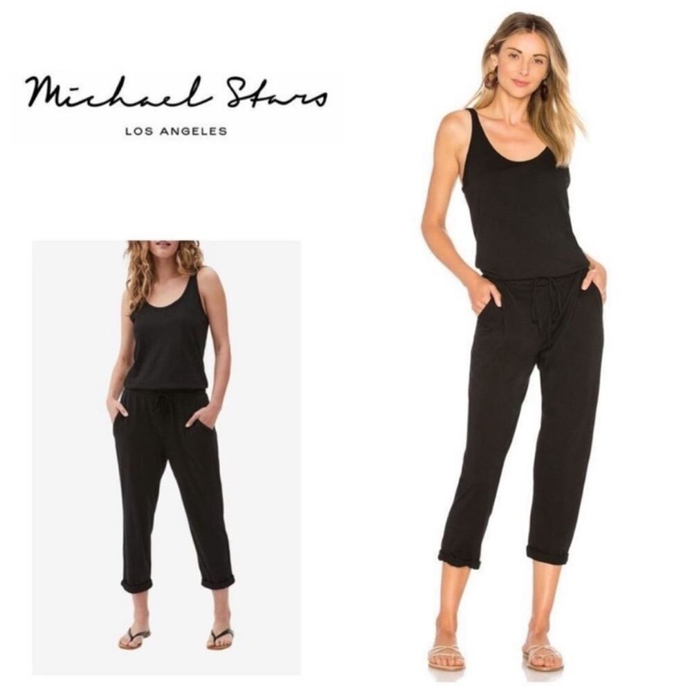Michael Stars Sleeveless Tank Top Theo Jumpsuit Modal Cotton Black Size LP‎